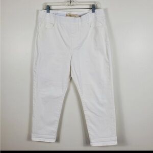 Soft Surroundings Pull On Jeans High Rise Straight Leg Cropped Pockets White M